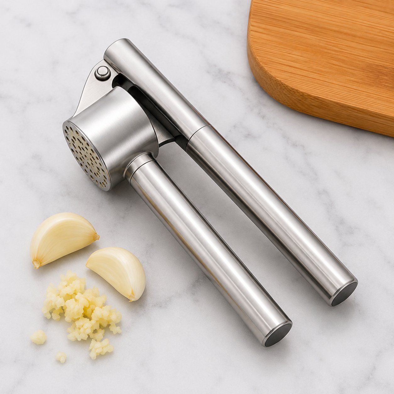 Stainless steel garlic press